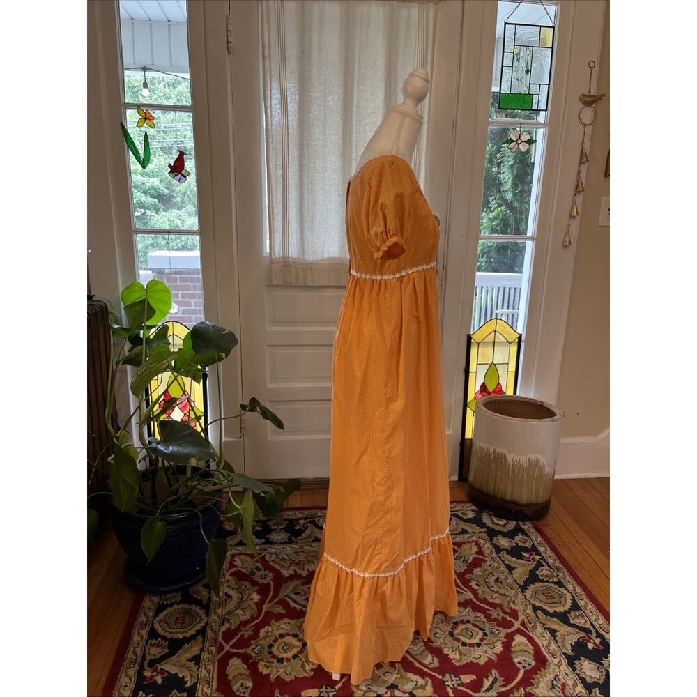 Vintage S 1960s 70s Handmade Apricot Bridesmaid Dress Polka Dot Daisy Retro Maxi - Picture 5 of 12